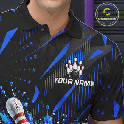 Personalized Blue Bowling Shirts Custom Bowling Team Jersey Quarter-Zip Bowling Shirts For Men NBT1213
