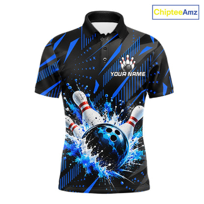 Personalized Blue Bowling Shirts Custom Bowling Team Jersey Quarter-Zip Bowling Shirts For Men NBT1213