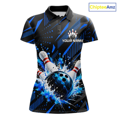 Personalized Blue Bowling Shirts Custom Bowling Team Jersey Quarter-Zip Bowling Shirts For Women NBT1213