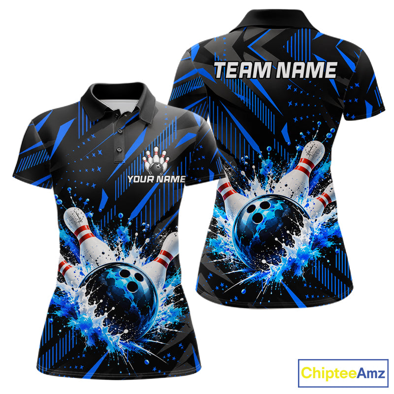 Personalized Blue Bowling Shirts Custom Bowling Team Jersey Quarter-Zip Bowling Shirts For Women NBT1213