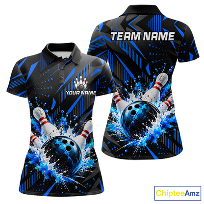 Personalized Blue Bowling Shirts Custom Bowling Team Jersey Quarter-Zip Bowling Shirts For Women NBT1213