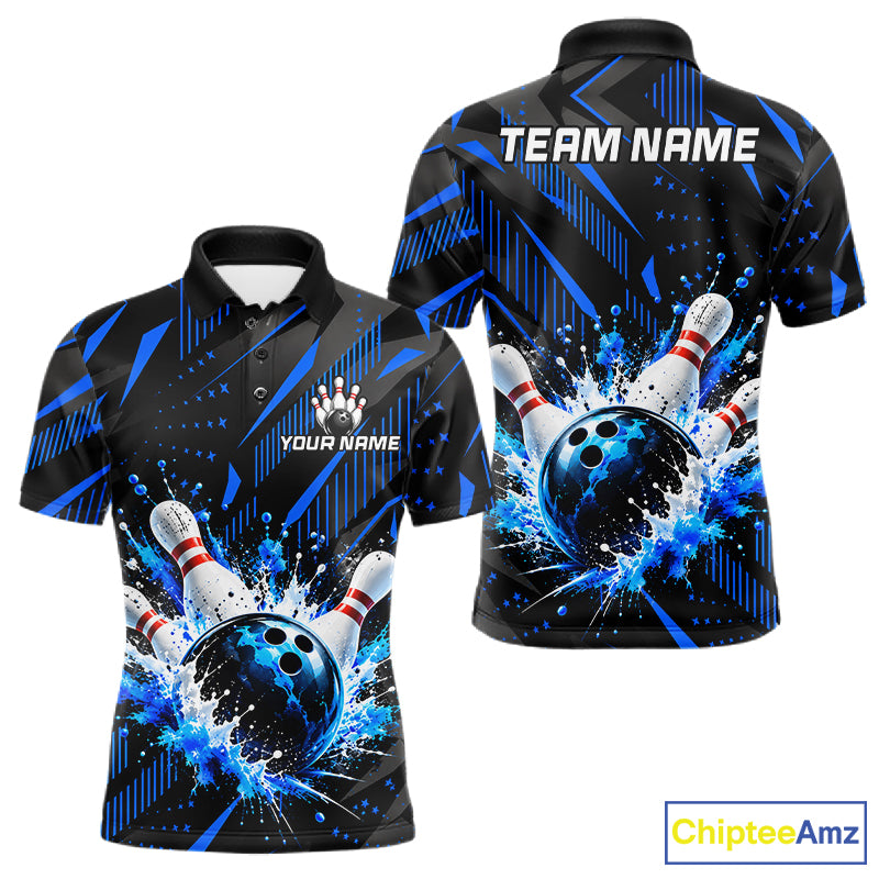 Personalized Blue Bowling Shirts Custom Bowling Team Jersey Quarter-Zip Bowling Shirts For Men NBT1213
