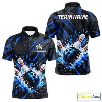 Personalized Blue Bowling Shirts Custom Bowling Team Jersey Quarter-Zip Bowling Shirts For Men NBT1213