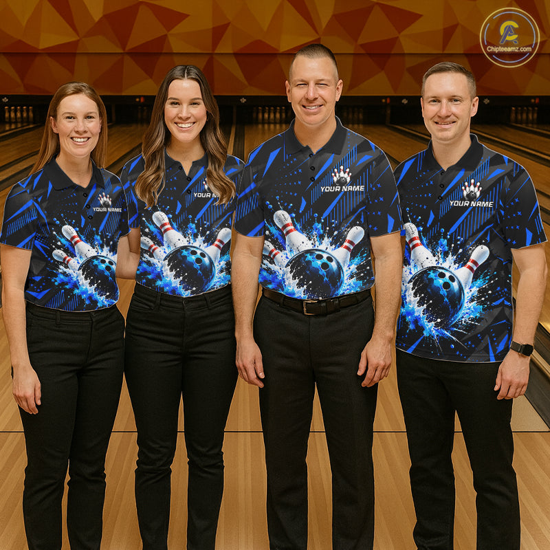 Personalized Blue Bowling Shirts Custom Bowling Team Jersey Quarter-Zip Bowling Shirts For Men NBT1213