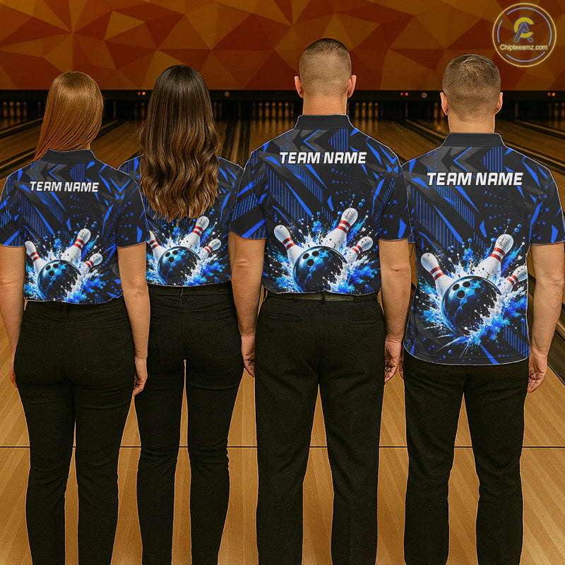 Personalized Blue Bowling Shirts Custom Bowling Team Jersey Quarter-Zip Bowling Shirts For Men NBT1213