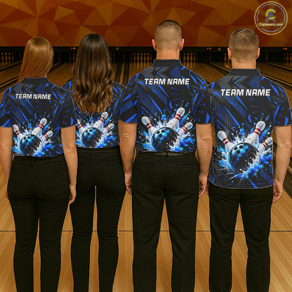 Personalized Blue Bowling Shirts Custom Bowling Team Jersey Quarter-Zip Bowling Shirts For Men NBT1213