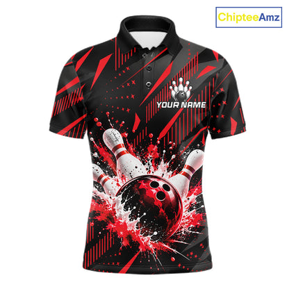 Personalized Red Bowling Shirts Custom Bowling Team Jersey Quarter-Zip Bowling Shirts For Men NBT1214