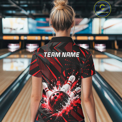 Personalized Red Bowling Shirts Custom Bowling Team Jersey Quarter-Zip Bowling Shirts For Women NBT1214