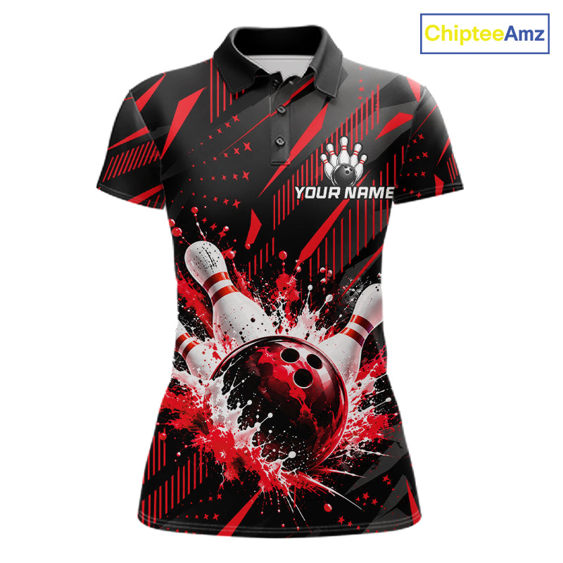 Personalized Red Bowling Shirts Custom Bowling Team Jersey Quarter-Zip Bowling Shirts For Women NBT1214