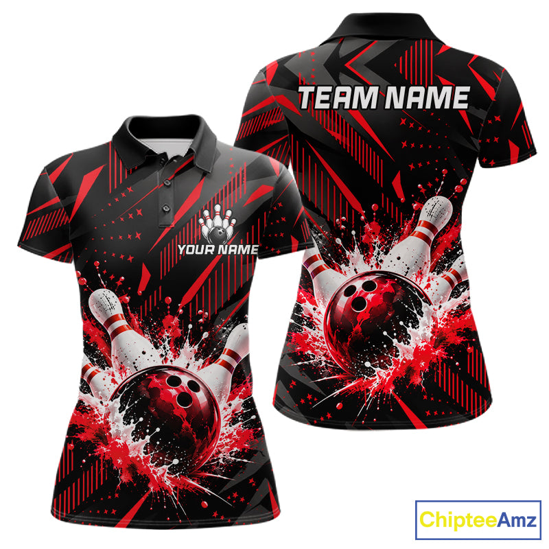 Personalized Red Bowling Shirts Custom Bowling Team Jersey Quarter-Zip Bowling Shirts For Women NBT1214
