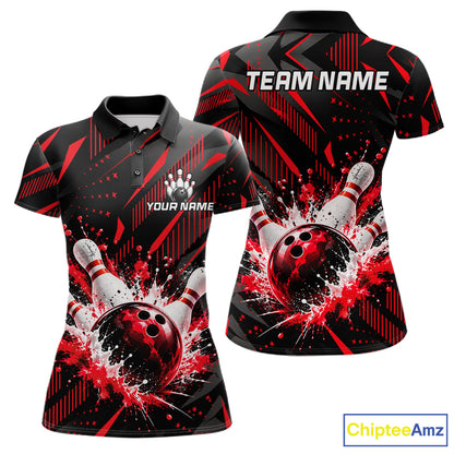 Personalized Red Bowling Shirts Custom Bowling Team Jersey Quarter-Zip Bowling Shirts For Women NBT1214