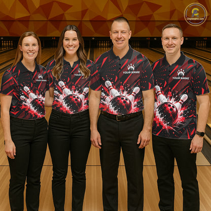 Personalized Red Bowling Shirts Custom Bowling Team Jersey Quarter-Zip Bowling Shirts For Men NBT1214