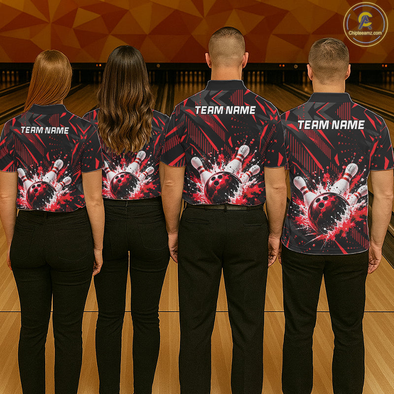Personalized Red Bowling Shirts Custom Bowling Team Jersey Quarter-Zip Bowling Shirts For Men NBT1214