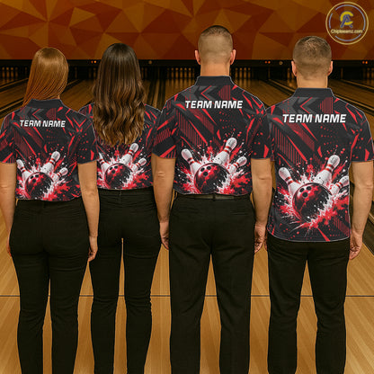 Personalized Red Bowling Shirts Custom Bowling Team Jersey Quarter-Zip Bowling Shirts For Men NBT1214