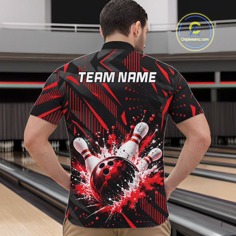 Personalized Red Bowling Shirts Custom Bowling Team Jersey Quarter-Zip Bowling Shirts For Men NBT1214
