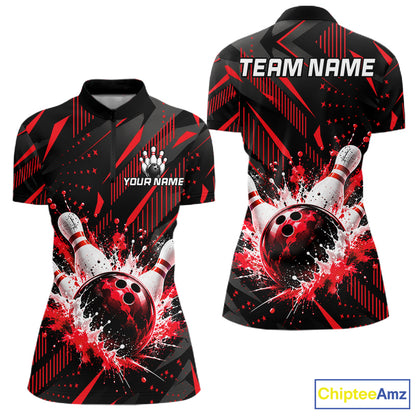 Personalized Red Bowling Shirts Custom Bowling Team Jersey Quarter-Zip Bowling Shirts For Women NBT1214