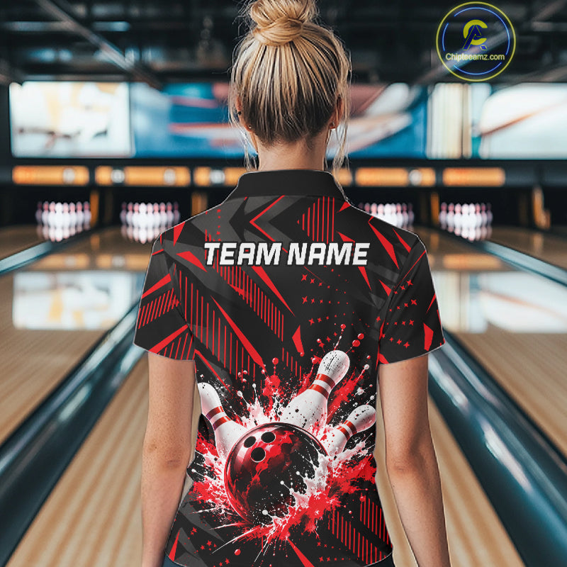 Personalized Red Bowling Shirts Custom Bowling Team Jersey Quarter-Zip Bowling Shirts For Women NBT1214
