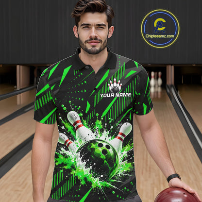 Personalized Green Bowling Shirts Custom Bowling Team Jersey Quarter-Zip Bowling Shirts For Men NBT1215