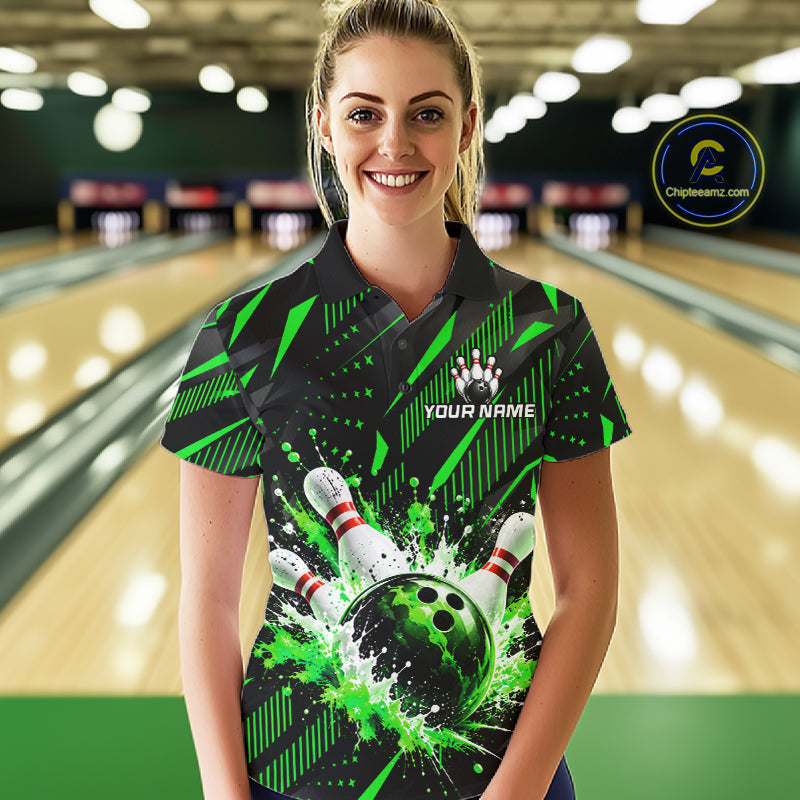 Personalized Green Bowling Shirts Custom Bowling Team Jersey Quarter-Zip Bowling Shirts For Women NBT1215