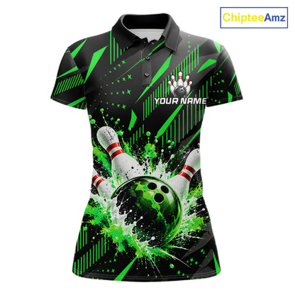 Personalized Green Bowling Shirts Custom Bowling Team Jersey Quarter-Zip Bowling Shirts For Women NBT1215
