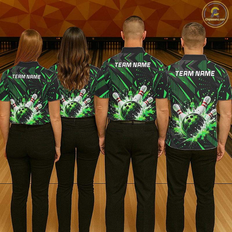 Personalized Green Bowling Shirts Custom Bowling Team Jersey Quarter-Zip Bowling Shirts For Men NBT1215