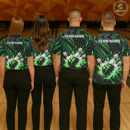 Personalized Green Bowling Shirts Custom Bowling Team Jersey Quarter-Zip Bowling Shirts For Men NBT1215