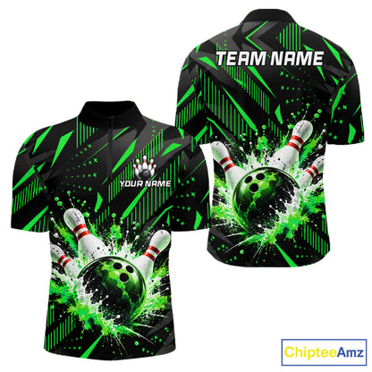 Personalized Green Bowling Shirts Custom Bowling Team Jersey Quarter-Zip Bowling Shirts For Men NBT1215