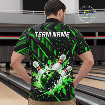 Personalized Green Bowling Shirts Custom Bowling Team Jersey Quarter-Zip Bowling Shirts For Men NBT1215