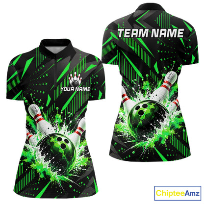 Personalized Green Bowling Shirts Custom Bowling Team Jersey Quarter-Zip Bowling Shirts For Women NBT1215