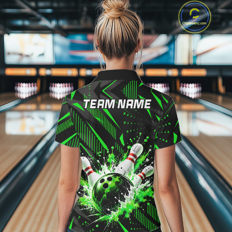 Personalized Green Bowling Shirts Custom Bowling Team Jersey Quarter-Zip Bowling Shirts For Women NBT1215
