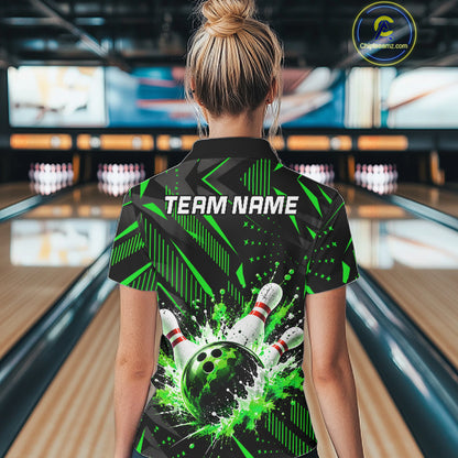 Personalized Green Bowling Shirts Custom Bowling Team Jersey Quarter-Zip Bowling Shirts For Women NBT1215