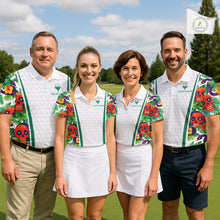Load image into Gallery viewer, Funny Golf Skull Tropical Pattern Golf Polo Shirt Custom Name Golf Shirts For Mens NBT519