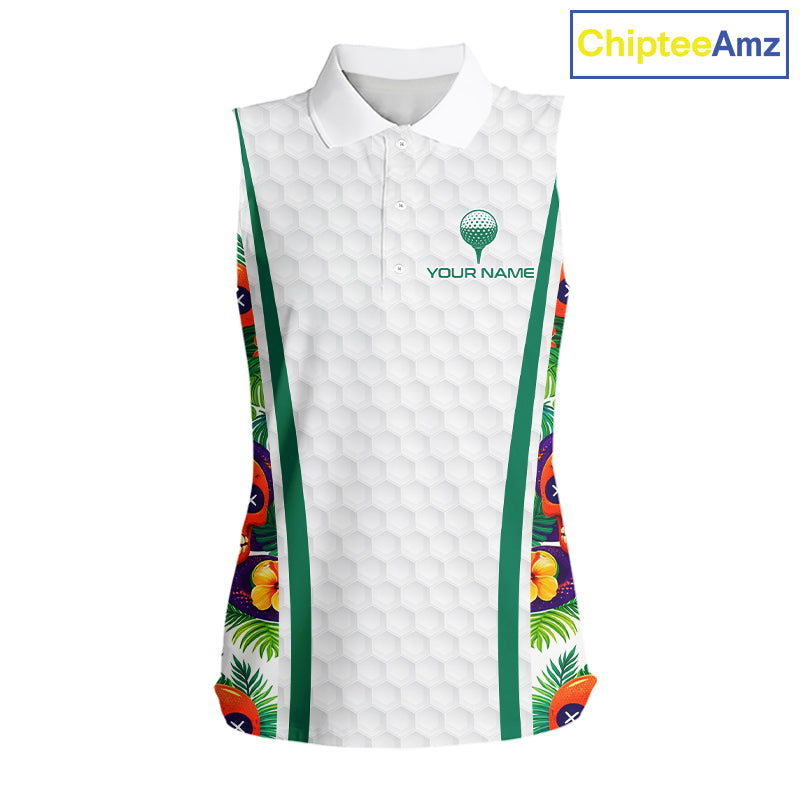 Funny Sleeveless Golf Skull Tropical Pattern Golf Polo Shirt Custom Name Golf Shirts For Womens NBT519