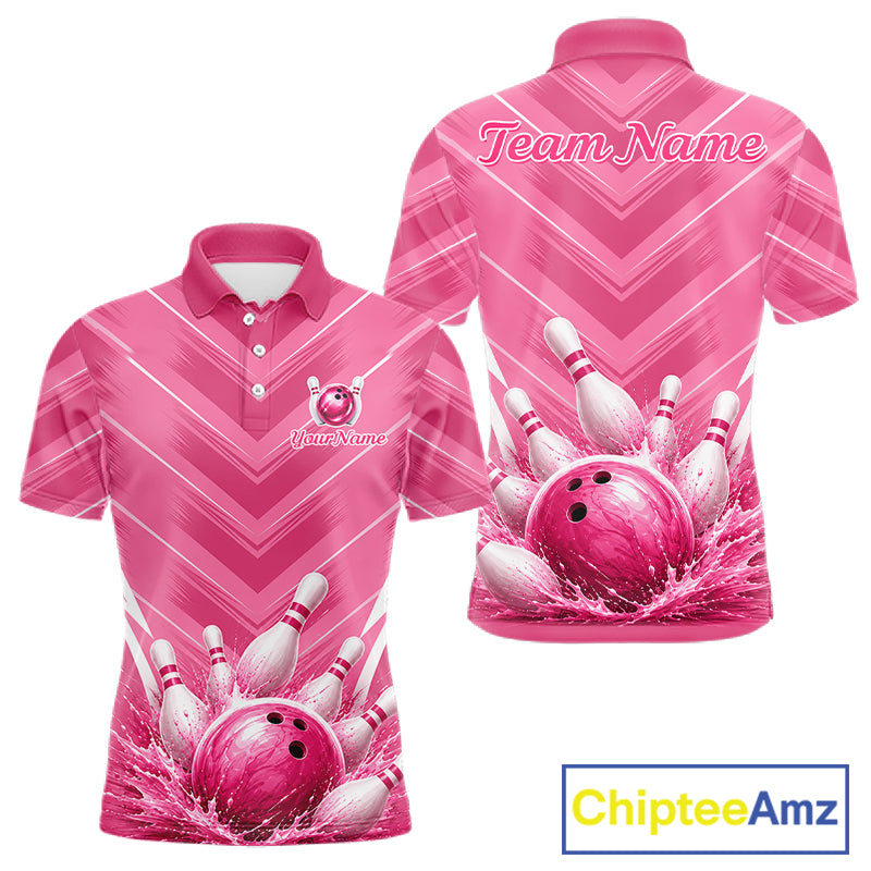Custom Pink Bowling Shirt For Men, Bowling League Shirt Bowling Team Jersey NBT1004