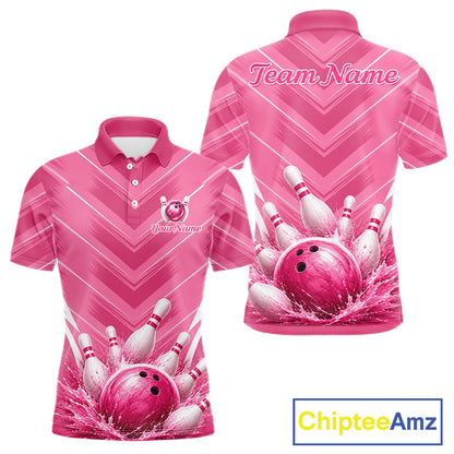 Custom Pink Bowling Shirt For Men, Bowling League Shirt Bowling Team Jersey NBT1004