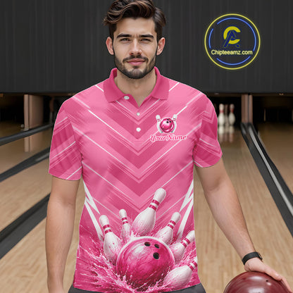 Custom Pink Bowling Shirt For Men, Bowling League Shirt Bowling Team Jersey NBT1004