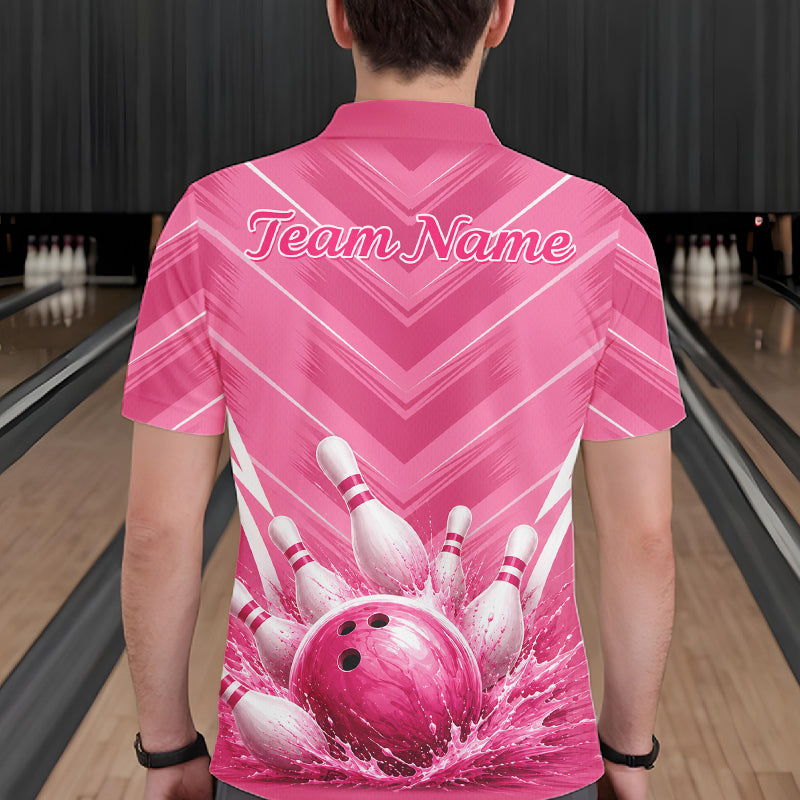 Custom Pink Bowling Shirt For Men, Bowling League Shirt Bowling Team Jersey NBT1004