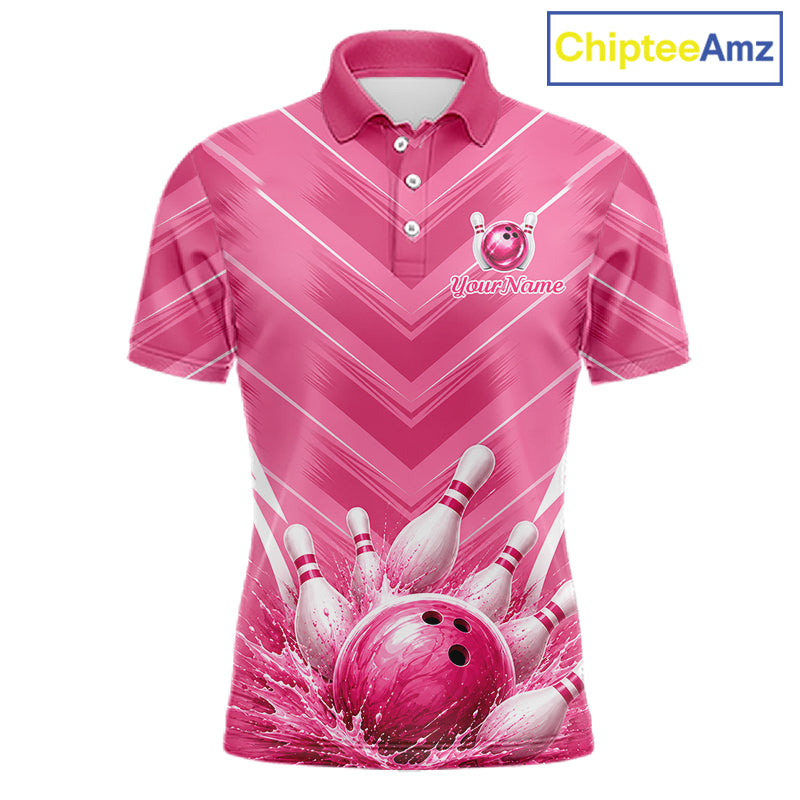 Custom Pink Bowling Shirt For Men, Bowling League Shirt Bowling Team Jersey NBT1004