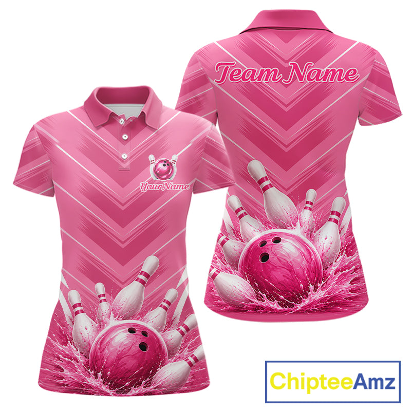 Custom Pink Bowling Shirt For Women, Bowling League Shirt Bowling Team Jersey NBT1004
