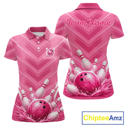 Custom Pink Bowling Shirt For Women, Bowling League Shirt Bowling Team Jersey NBT1004