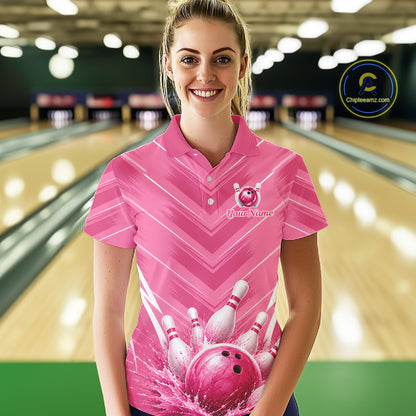 Custom Pink Bowling Shirt For Women, Bowling League Shirt Bowling Team Jersey NBT1004
