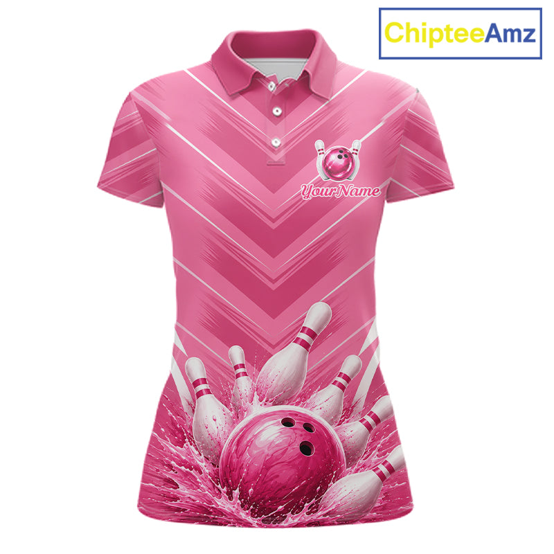 Custom Pink Bowling Shirt For Women, Bowling League Shirt Bowling Team Jersey NBT1004