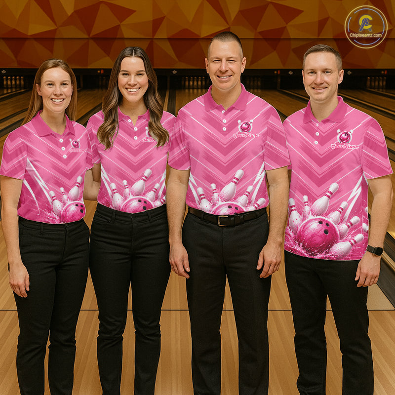 Custom Pink Bowling Shirt For Men, Bowling League Shirt Bowling Team Jersey NBT1004