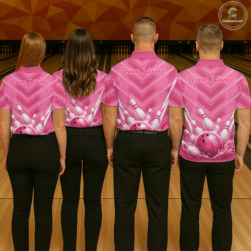 Custom Pink Bowling Shirt For Men, Bowling League Shirt Bowling Team Jersey NBT1004