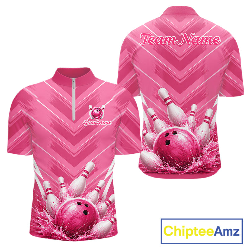 Custom Pink Bowling Shirt For Men, Bowling League Shirt Bowling Team Jersey NBT1004