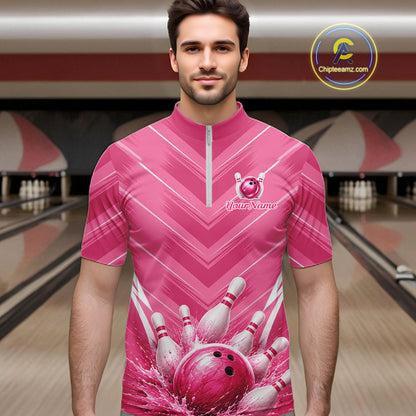 Custom Pink Bowling Shirt For Men, Bowling League Shirt Bowling Team Jersey NBT1004