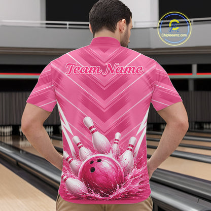 Custom Pink Bowling Shirt For Men, Bowling League Shirt Bowling Team Jersey NBT1004