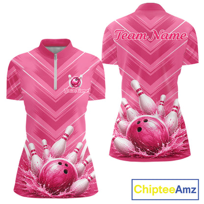 Custom Pink Bowling Shirt For Women, Bowling League Shirt Bowling Team Jersey NBT1004