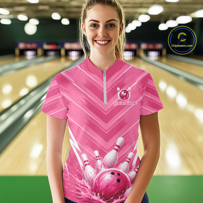 Custom Pink Bowling Shirt For Women, Bowling League Shirt Bowling Team Jersey NBT1004