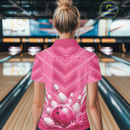 Custom Pink Bowling Shirt For Women, Bowling League Shirt Bowling Team Jersey NBT1004